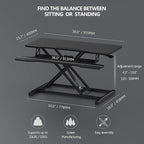 FITUEYES Height Adjustable Standing Desk 36” Wide Sit to Stand Converter Stand - Image 4