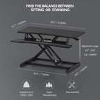 FITUEYES Height Adjustable Standing Desk 36” Wide Sit to Stand Converter Stand - Image 4