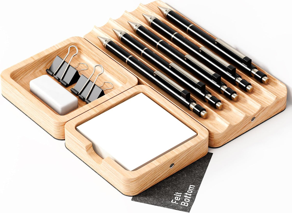 COREMINDED Modular Office Desk Organizer Tray Set - Solid Wood Desk Tray with...