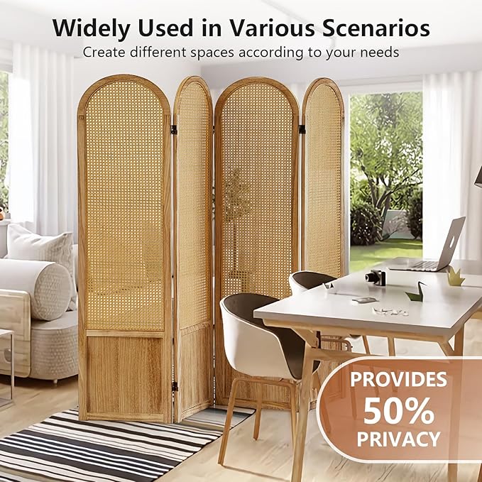 Asnefeli Room Divider 4 Panel, Folding Privacy Screen, Foldable Wood Divider - Image 2