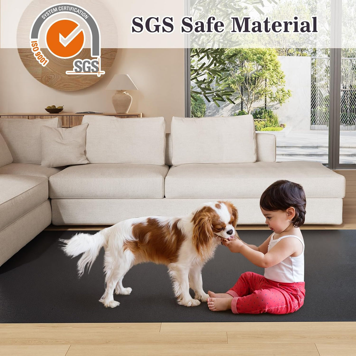 3'×5' Black Floor Protector for Home, Waterproof No Spill Floor Desk Mat | Vinyl Plastic Easy Cleaning Area Mat for Hardwood Floor, Kitchen, Pet Feeding Area