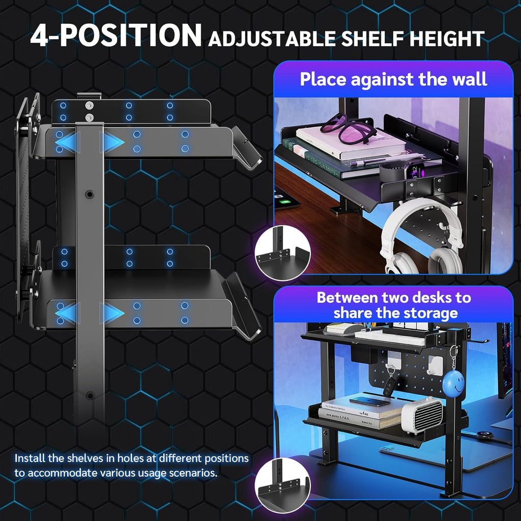 metal clamp on desk shelf,storage shelves with pegboard, side view