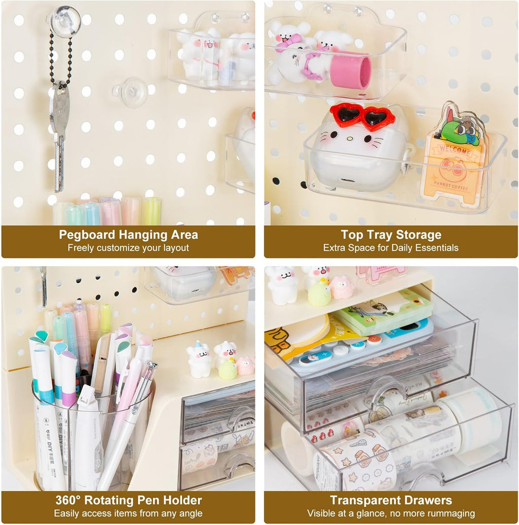 comix desk organizer with 2 drawer, beige 360°, side view