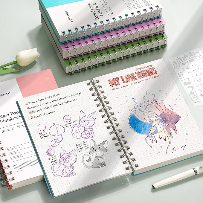 EMSHOI Spiral Dotted Notebook, Dot Grid Journal, 5.7"x8.22" A5 Size, 300 - Image 6