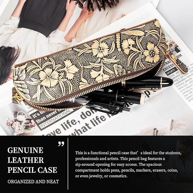 Gexmil Genuine Leather Pen Case, Full Grain Leather Pencil Holder, Hand-made - Image 6