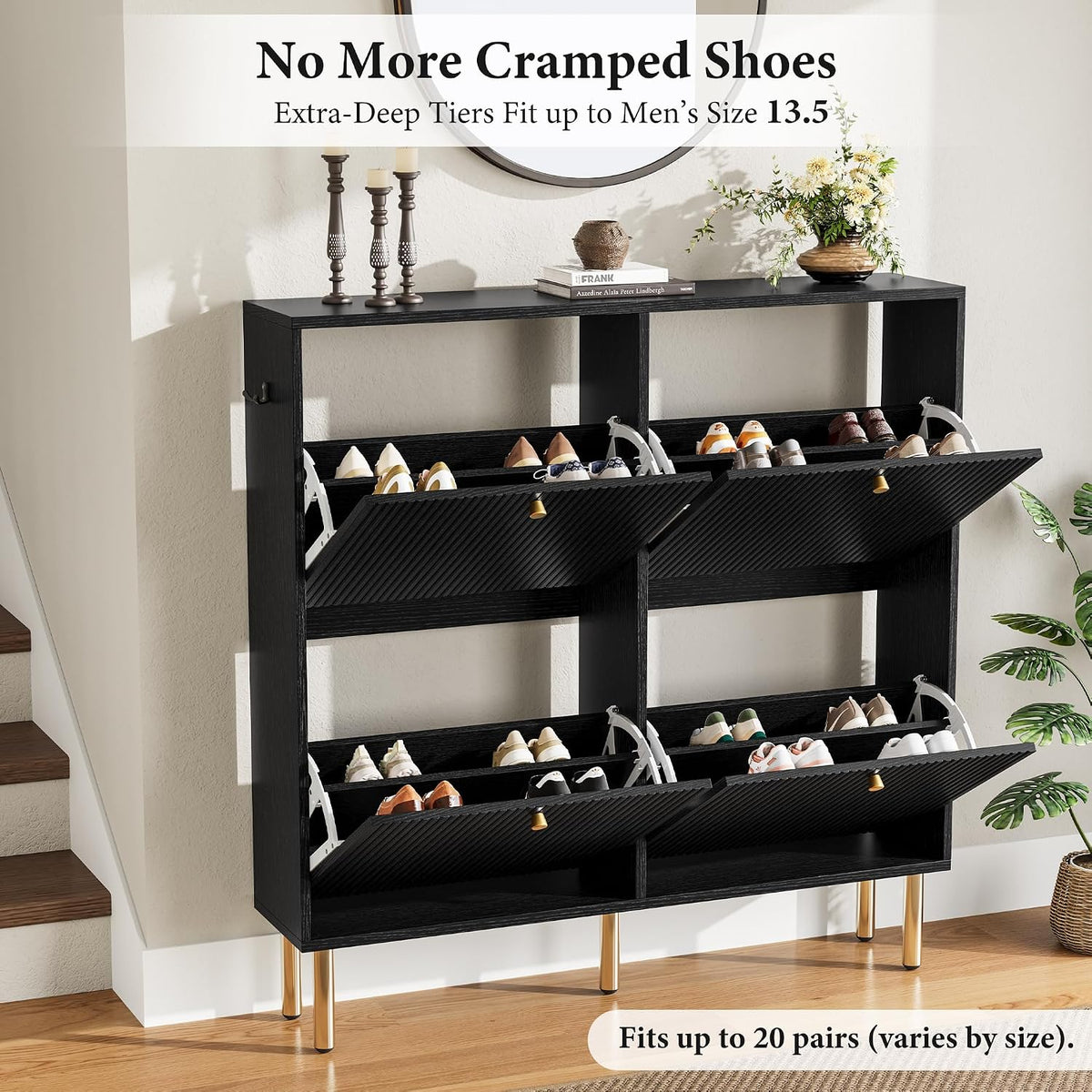 Nicetree Shoe Storage Cabinet for Entryway, 4 Flip Drawers with Adjustable Sh...