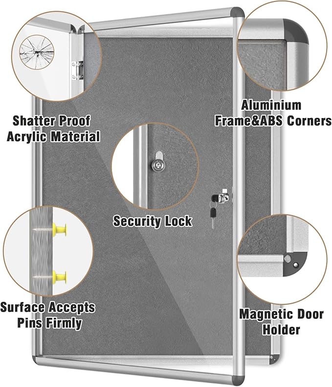 Mifuro 38"x28" Enclosed Bulletin Board, Lockable Weather-Resistant Aluminum - Image 3