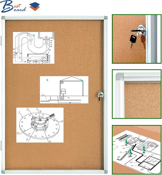 BEST BOARD Pinboard Enclosed Bulletin Board 36 x 24 Inch Lockable Cork - Image 3