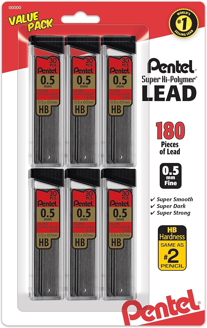 Pentel Super Hi-Polymer Refills, 0.5 mm Fine, 180 Pieces of Lead by PentelofAmerica