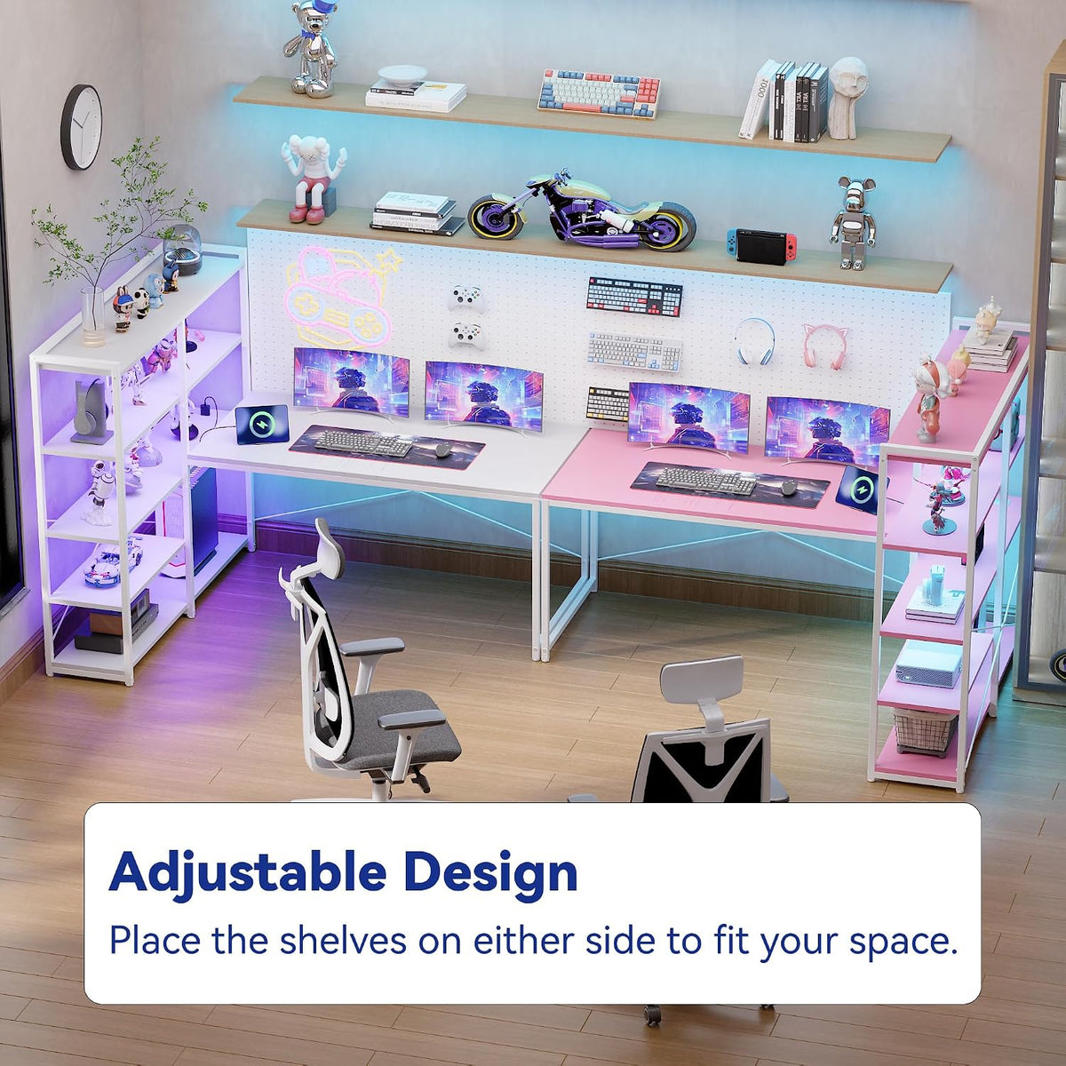 Pamray 49 Inch L Shaped Gaming Computer Desk with Shelves and Storage