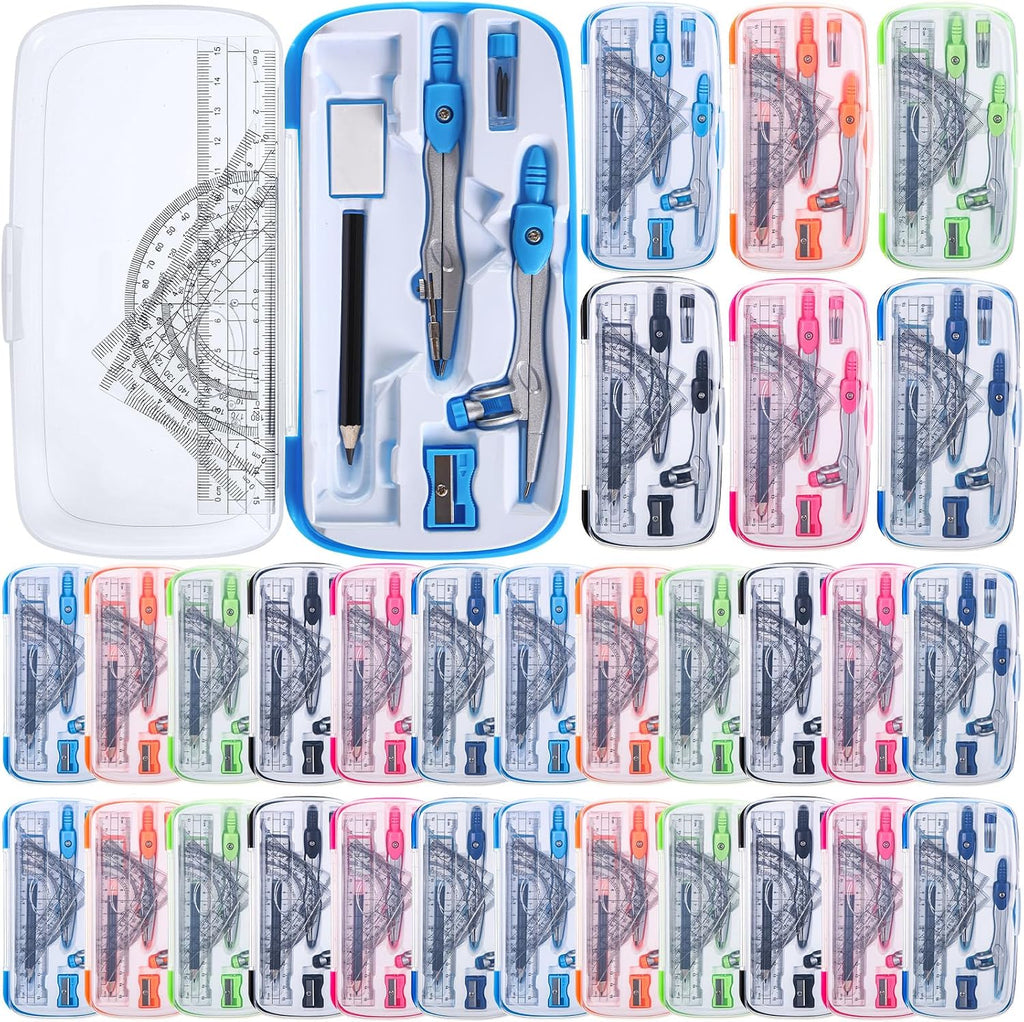 Zonon 24 Sets Math Geometry Kit Student 10 Pcs Shatterproof Storage Box