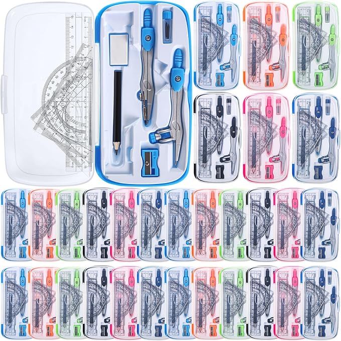 Zonon 24 Sets Math Geometry Kit Student 10 Pcs Shatterproof Storage Box by Zonon