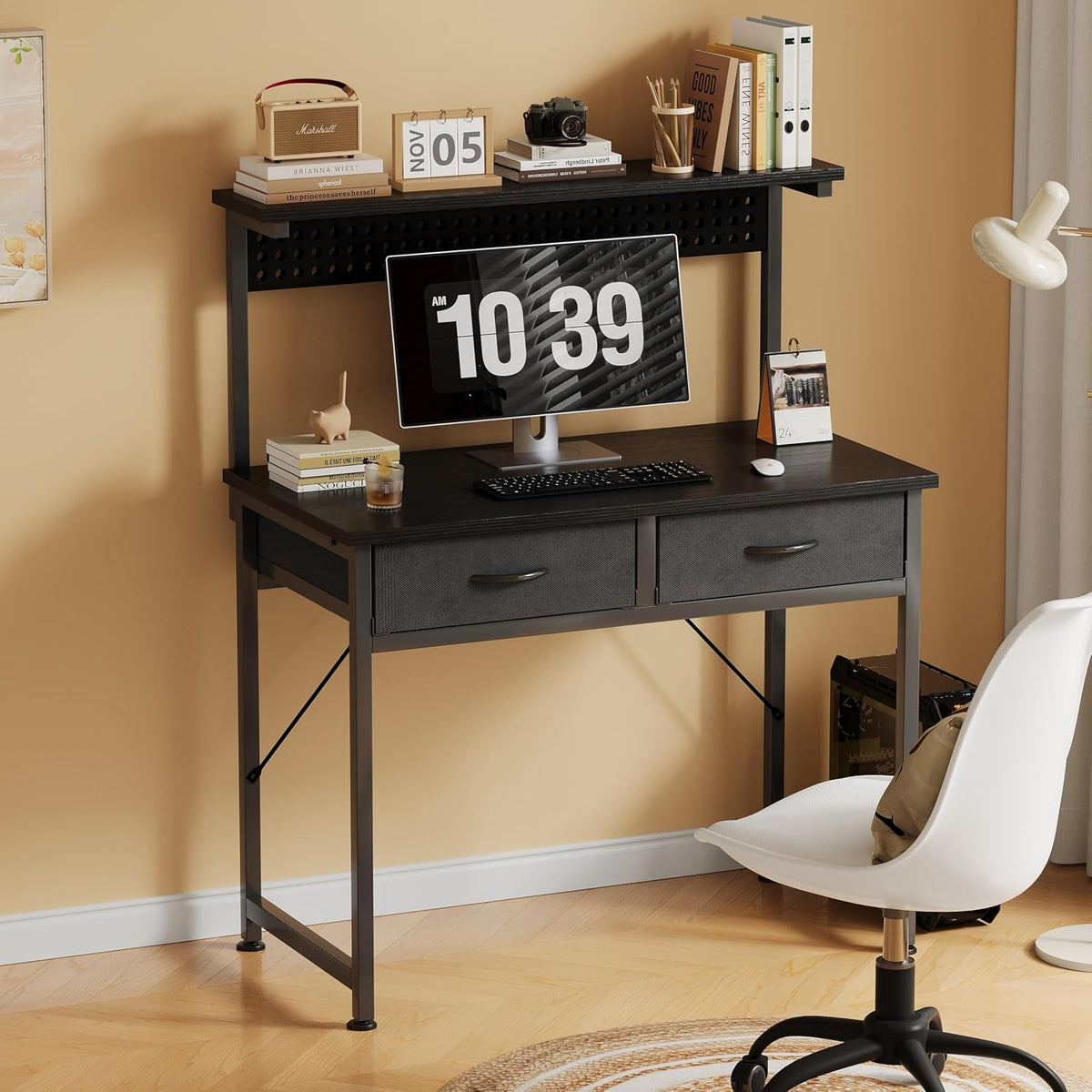 MUTUN Small Desk with Drawers, 31 Inch Computer Desk with Power Outlet & ...