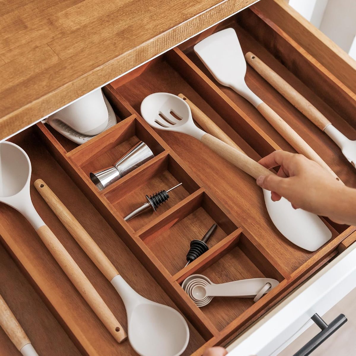 KitchenEdge Utensil & Junk Drawer Organizer, 16-28 in, Acacia