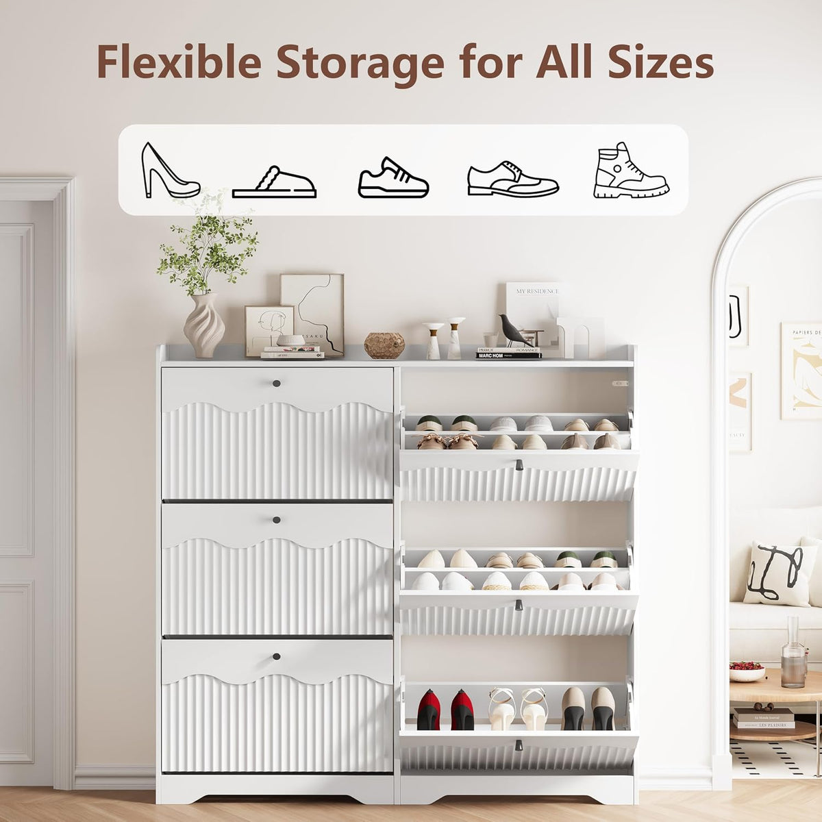 HUANLEGO Shoe Cabinet Storage for Entryway with 6 Flip Drawers, White
