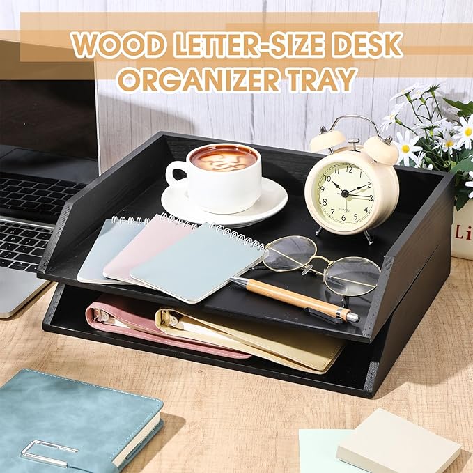 Beeveer 2 Pcs Wooden Letter Trays Wood Letter-Size Desk Organizer Heavy Duty 2 - Image 3