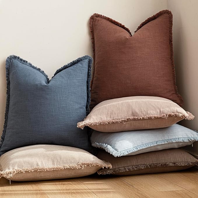 Foindtower Set of 2 Decorative Linen Fringe Throw Pillow Covers Boho Farmhouse - Image 6