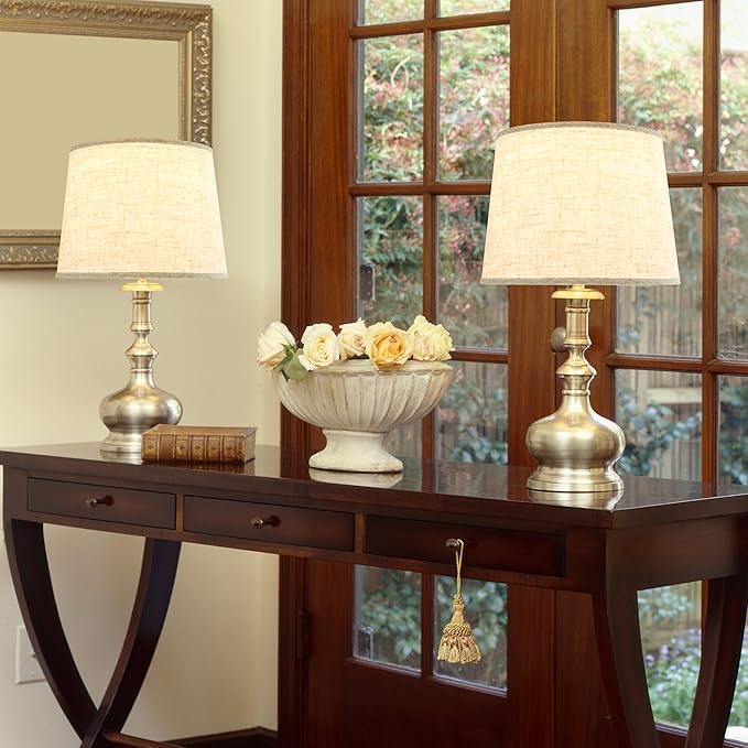 GO&SO Set of 2 Large Oatmeal Linen Drum Lamp Shade - Image 8
