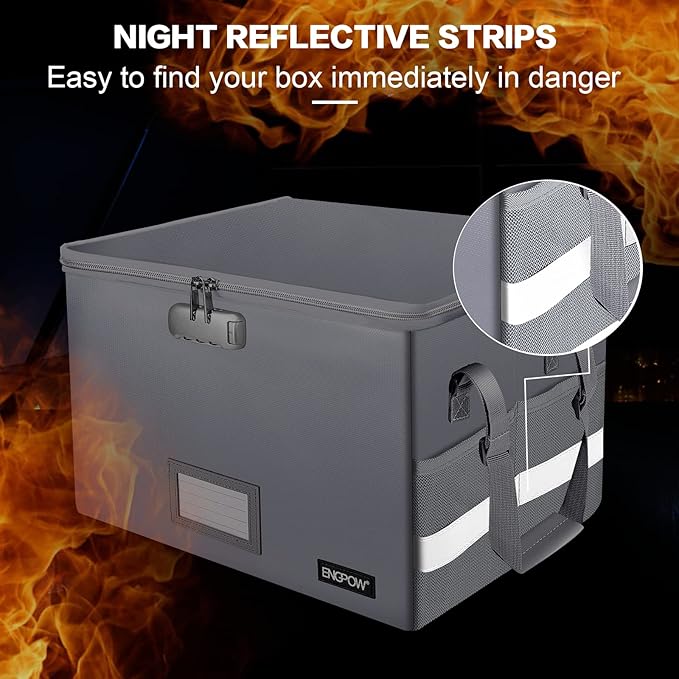 ENGPOW File Box with Lock, Fireproof Document Box with Zipper＆Pockets, - Image 7