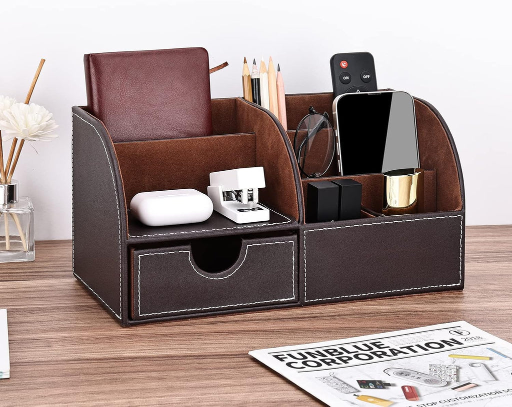 kingfom pu leather desk organizer pen pencil holder shown in use