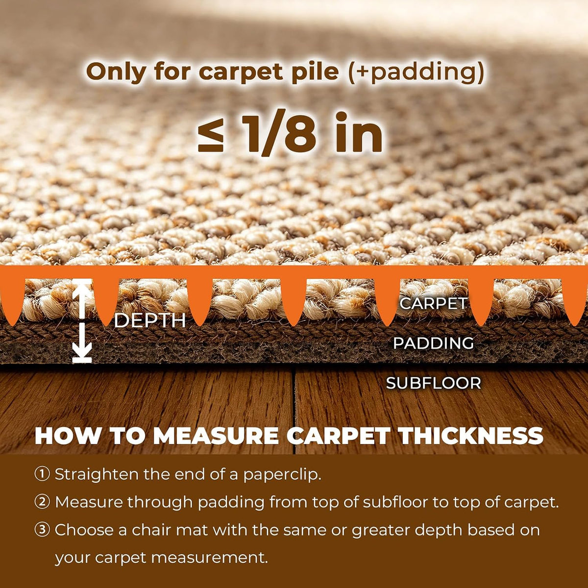 Chair Mat for Carpeted Floor with Lip,47''×36'' PVC Carpet Pr...