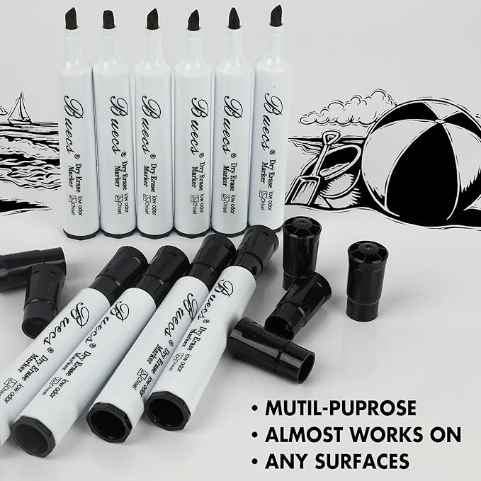 Buecs Black Dry Erase Markers, Chisel tip, Dry-Erase Boards, School Office - Image 3