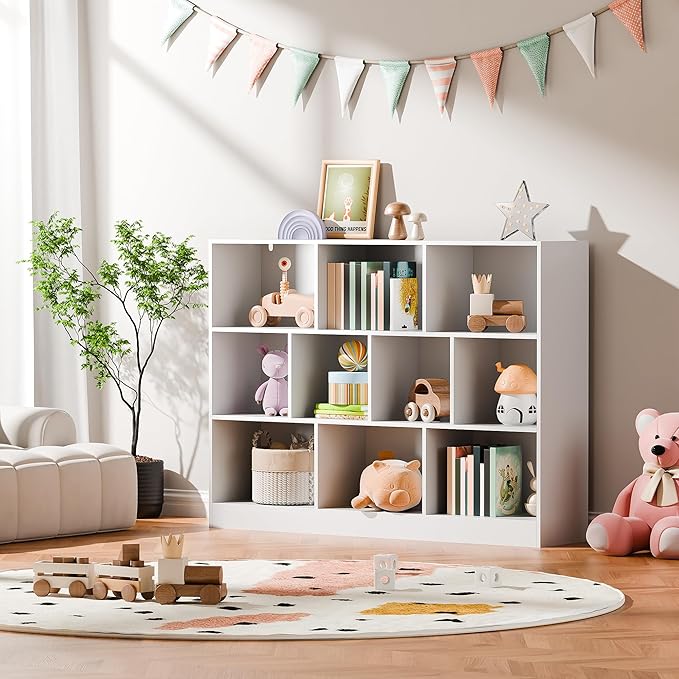 Cozy Castle White Bookshelf, 3-Tier Open Shelf Bookcase, 10 Cube Storage - Image 9