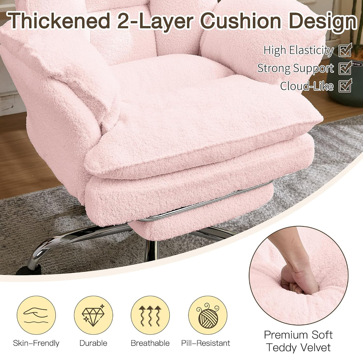JOMEED Cloud Cross Legged Office Chair with Footrest,Flip Armrest,Pink