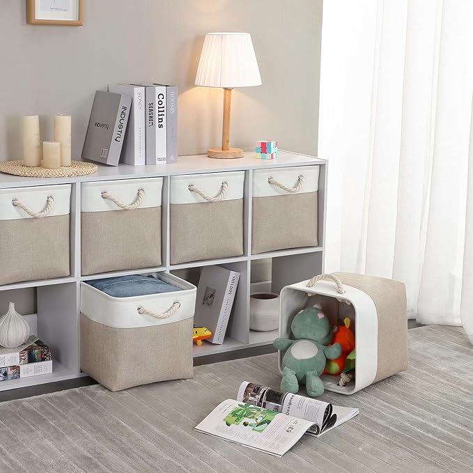 Mangata Canvas Storage Boxes, 11.8 Inch Cube Storage Bins Set of 6 - Image 4