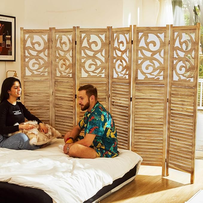 Room Divider Wood Carved Wall Divider Indoor Folding Portable Partition Screen - Image 4