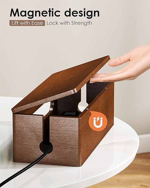 YECAYE Wooden Cable Management Box, Power Strip Cord Organizer Box, Cord Hider - Image 3