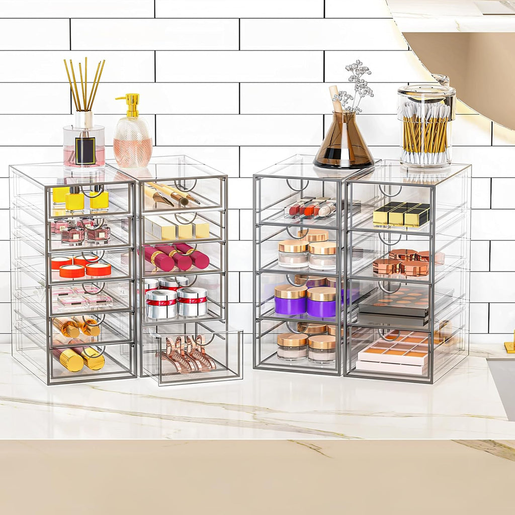 yfxcvsl acrylic makeup organizer with 19 drawers,storage drawer shown in use