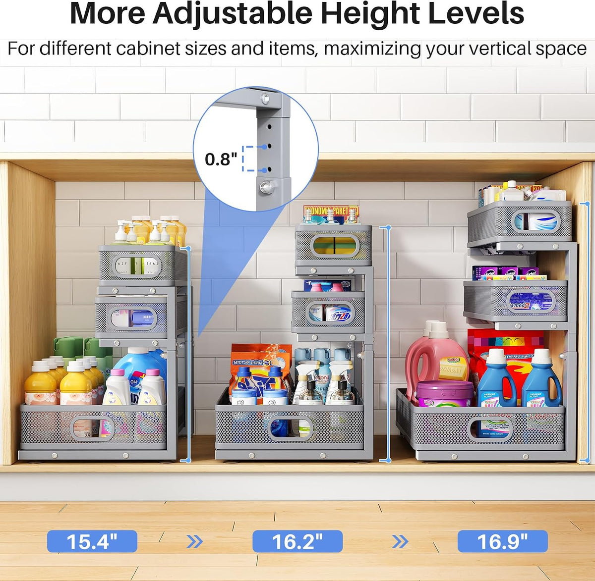 Under Sink Organizer, 3-Tier Thickened Metal Pull out Cabinet Organizer Shelf...