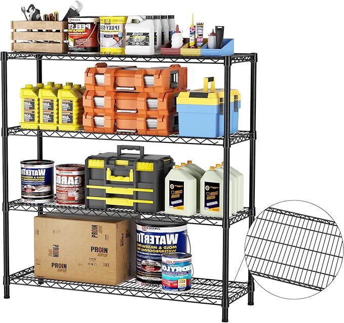 SINGAYE 4 Shelves Adjustable Shelf Heavy Duty Shelf 1400LBS Wire Storage - Image 4