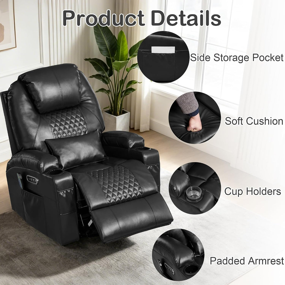 Dual‑Motor Adjustable Power Swivel Rocker Recliner Chair