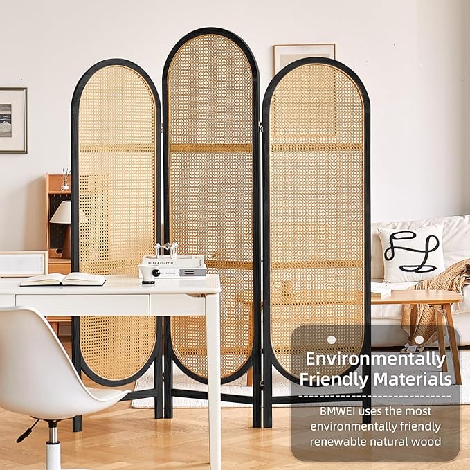 Asnefeli Room Divider 3 Panel, Hand-Woven Rattan Room Divider - Image 5
