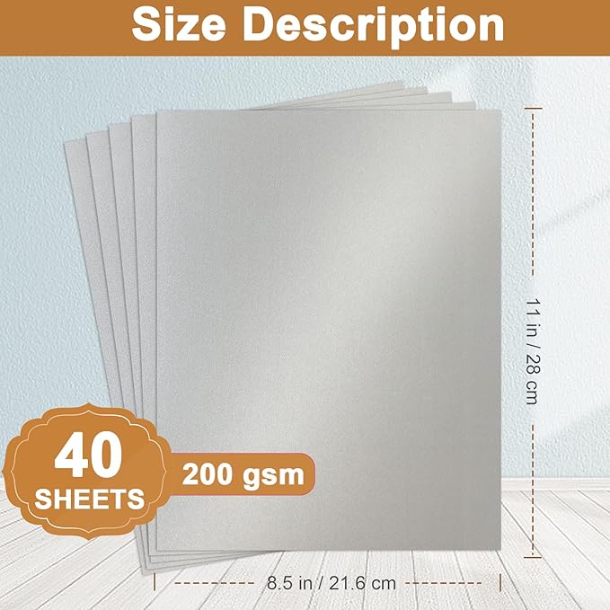 Silunkia 40 Sheets Silver Shimmer Cardstock 8.5 x 11 Metallic Paper, 75lb Thick - Image 2