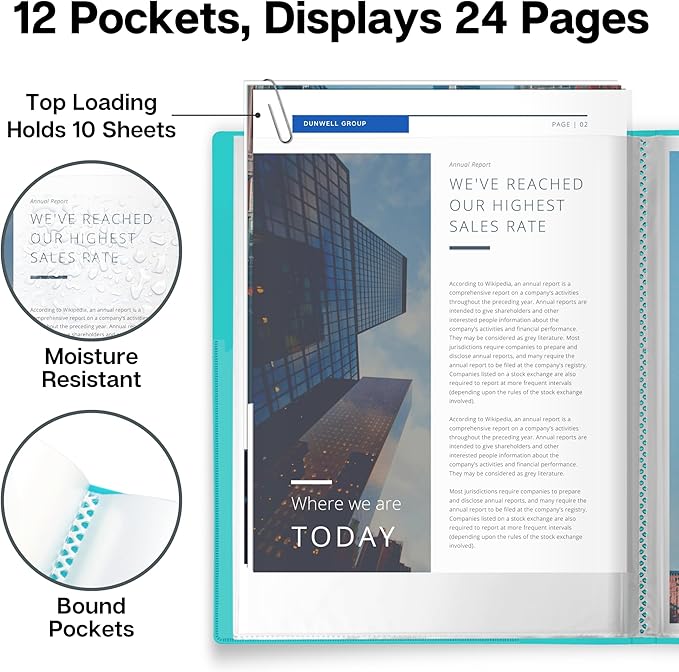 Dunwell Presentation Binder 12-Pocket, Displays 24 Pages, 8.5x11 Portfolio - Image 4