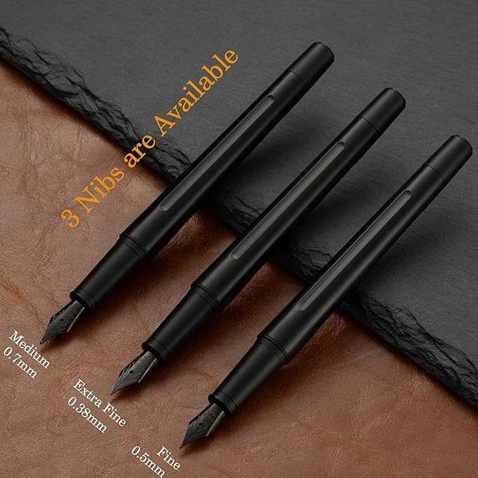 HUASHILAI Luxury Matte Black Forest Fountain Pen Set, Titanium Black Extra Fine - Image 5