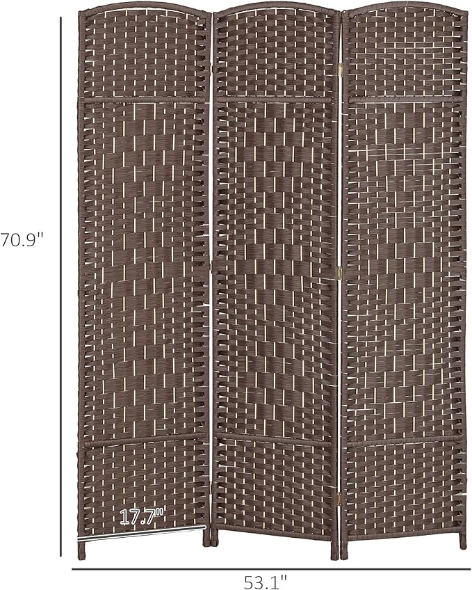 HOMCOM 3 Panel Room Divider, Hand-Woven Freestanding Wall Partition - Image 7