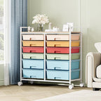 Rolling Storage Cart with 12 Drawers, Wooden Tabletop Utility Cart - Image 8