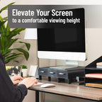 mind reader monitor stand, 3 storage drawers, desktop shown in use