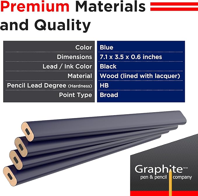 GRAPHITE Hard Lead Carpenter Pencil #2 Lumber Pencil Pack of 12 PCS - Image 2
