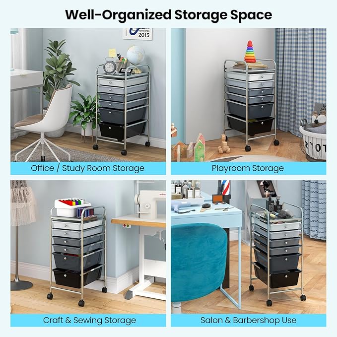 Giantex 6 Storage Drawer Cart Rolling Organizer Cart - Image 5