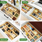 Bamboo Drawer Organizer Set, Junk Drawer Divider and Storage Trays Containers - Image 5