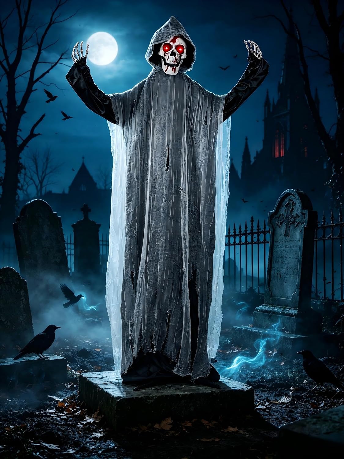 6FT Light Up Swinging Scary Skeleton Ghost Halloween Decoration