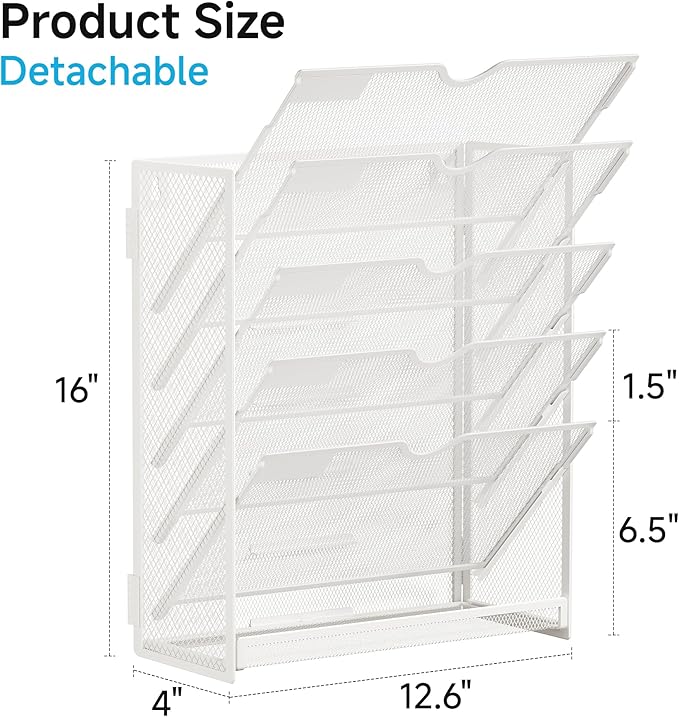 Lavatino 6-Tier Hanging File Organizer, Wall Mount File Holder - Image 2