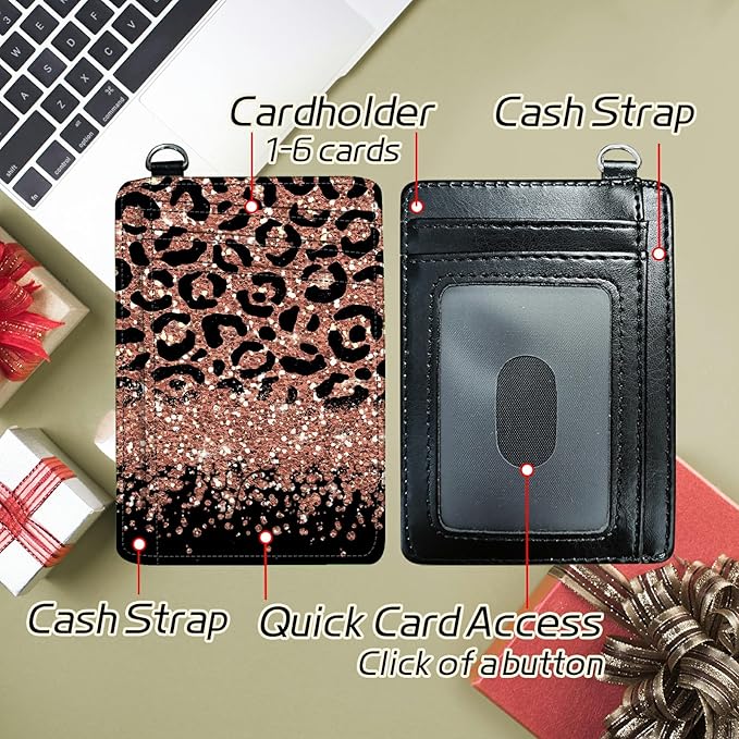 BWEGRHE Small Travel Wallets, Leopard Glitter Slim Minimalist Front Pocket - Image 5