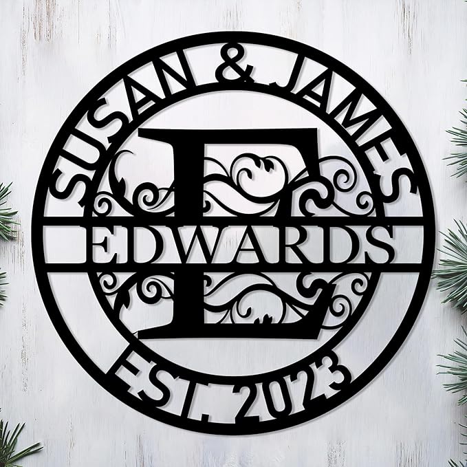 Personalized Metal Name Signs, Split Letter Monogram Wall Decor, Custom Last by Unknown