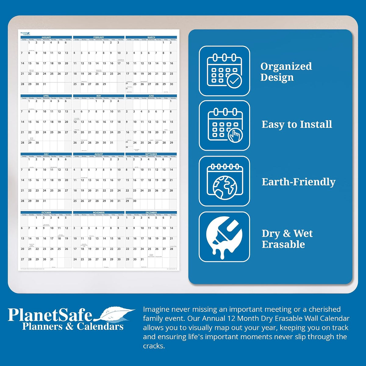 2027 Horizontal Dry-Erasable Wall Calendar 32" x 48" with next year...